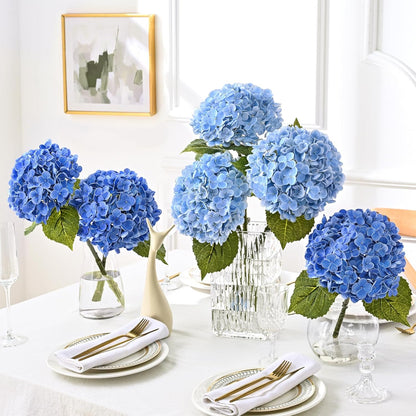 MARTINE MALL 3Pcs 21in Hydrangea Artificial Flowers, Latex Real Touch Hydrangeas Lifelike Large Hydrangea Flowers for Home Decor Party Arrangements Wedding Bouquets Centerpieces (Blue)