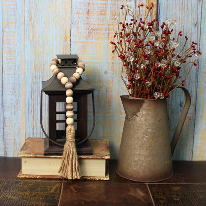 CVHOMEDECO. Wood Beads Garland with Tassels 3 PCS Farmhouse Rustic Wooden Prayer Bead String Wall Hanging Accent for Home Festival Decor. Natural