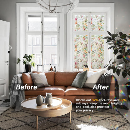 Ranzdn Window Privacy Film - Stained Glass Window Film Static Cling UV & Heat Blocking Rainbow Window Film for Glass Doors, Bedroom Windows - No Glue Premium Vinyl (Easy Install, 17.5"×78.7")