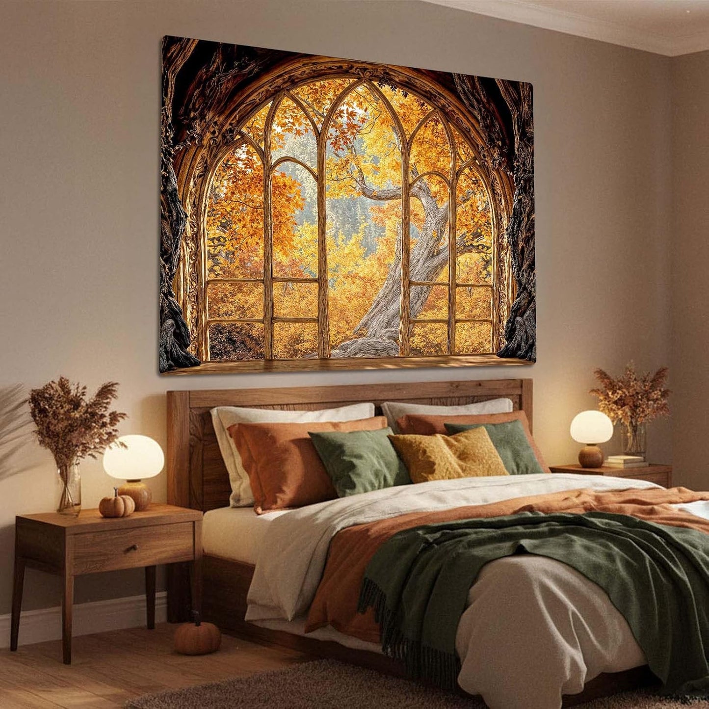 Lifeella Fantasy Castle Window Tapestry, Magic Woodland Scene Large Wall Backdrop, Fairytale Moon Mural for Bedroom Dorm Living Room Decor, 60x80 inches