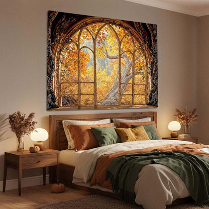 Lifeella Fantasy Castle Window Tapestry, Magic Woodland Scene Large Wall Backdrop, Fairytale Moon Mural for Bedroom Dorm Living Room Decor, 60x80 inches