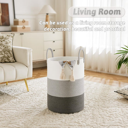Artfeel Laundry Basket,Woven Cotton Rope Laundry Hamper,60L for Decor Storage of Dirty Clothes,Toys and Blankets in Bathroom,Baby Room and Living Room
