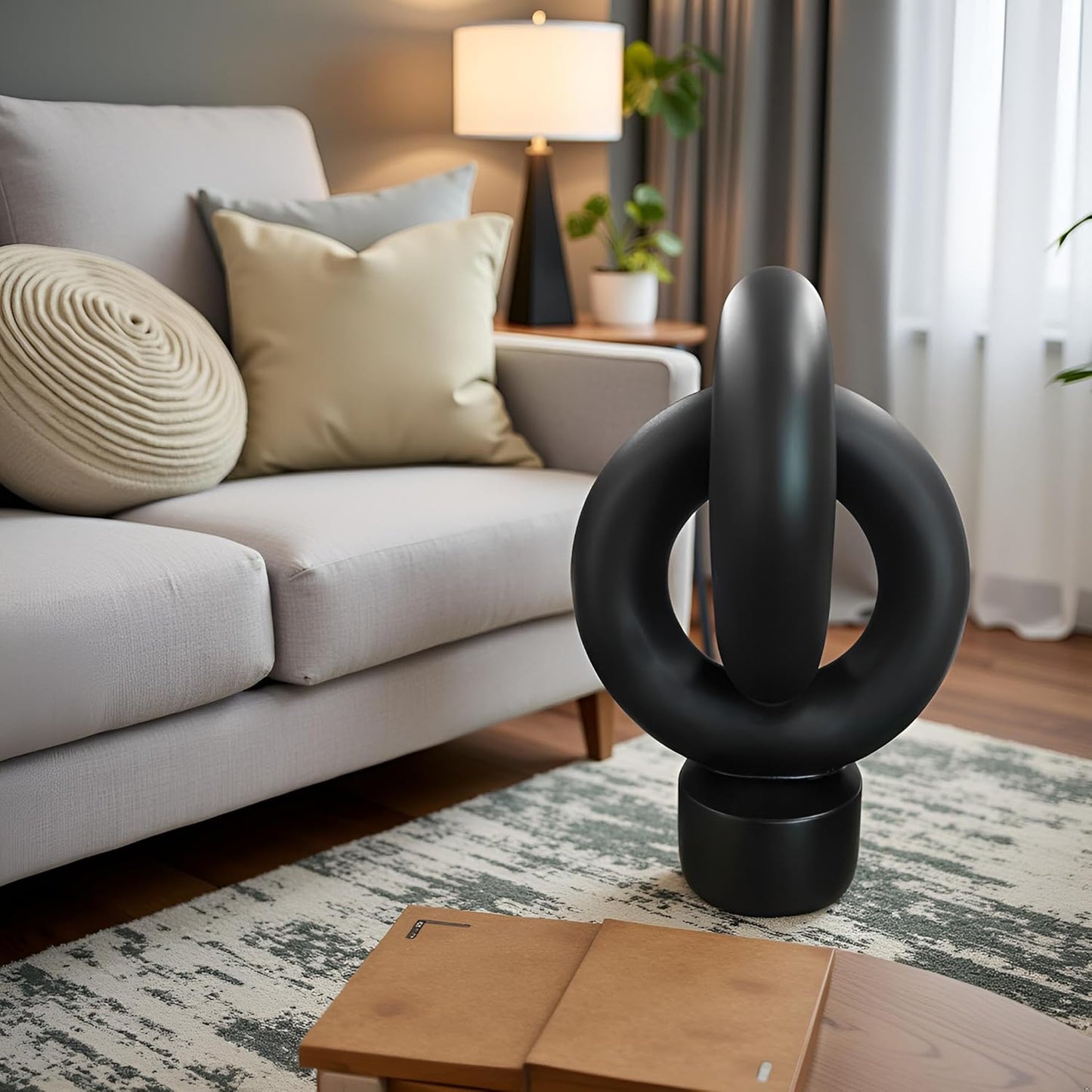 10" Modern Abstract Ribbon Decorative Sculpture, Knot Sculptures,Home Decor,Coffee Table Statues,Dining Living Room Desk Decor（White）