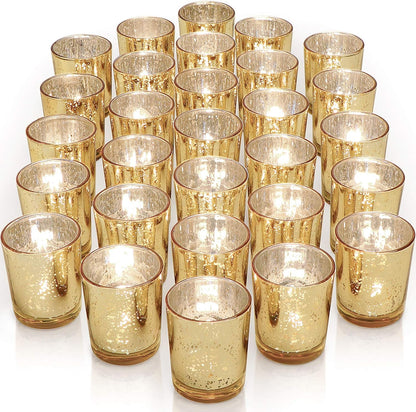 LETINE Gold Votive Candle Holders Set of 36 - Speckled Mercury Gold Glass Candle Holder Bulk - Ideal Spring Summer Decor for Wedding Centerpiece Table，Valentine's Day Decorations Indoor