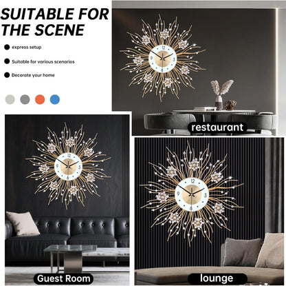 SIN&MI Large Wall Clocks, Silent Sunflower Shape Chic Decorative Wall Clock, Modern Non-Ticking Round Clock Dial Iron Metal Wall Clock for Living Room Decor Entrance Office Cafe 20 Inch