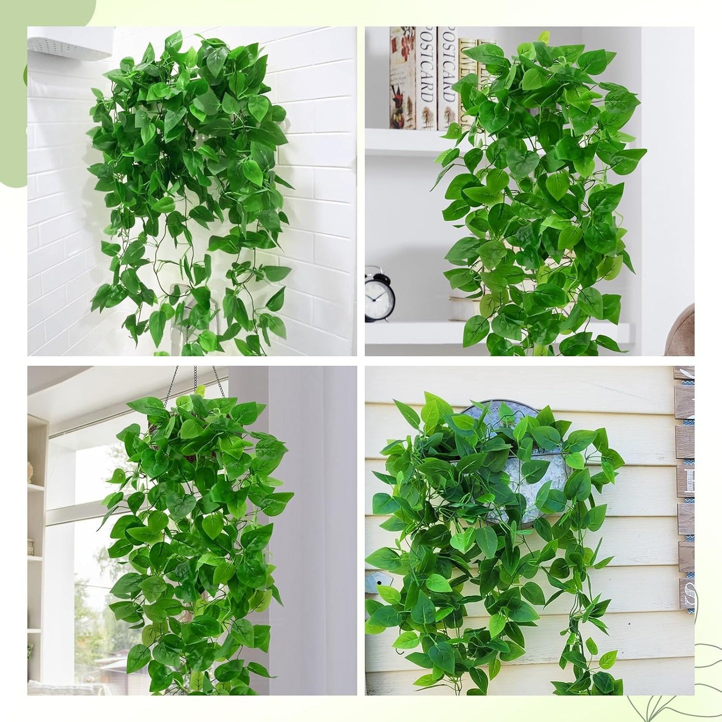 BLEUM CADE Fake Hanging Plants, 2pcs Artificial Pothos Vines Greenery for Wall Home Living Room Office Indoor Outdoor Decor (No Baskets)