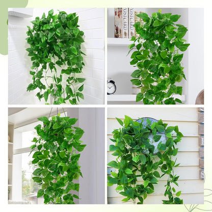 BLEUM CADE Fake Hanging Plants, 2pcs Artificial Pothos Vines Greenery for Wall Home Living Room Office Indoor Outdoor Decor (No Baskets)