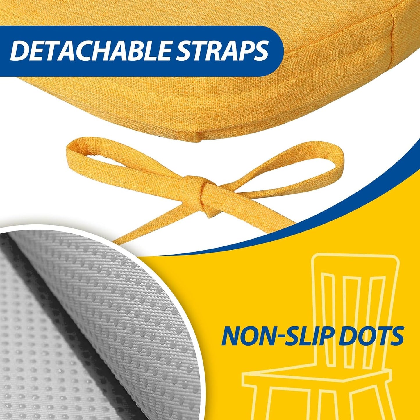 AAAAAcessories D-Shaped Chair Cushions, 2" Thick Dining Chair Pads with Ties and Removable, Machine-Washable Cover, 17" x 16", Set of 4, Oatmeal Beige - Colors B
