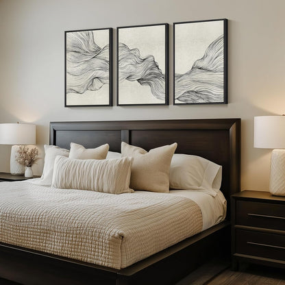 Large Framed Black and White Abstract Wall Art for Living Room, 3 Piece Big Modern Canvas Prints Paintings Artwork for Walls, Minimalist Abstract Art Pictures for Hallway, Office Wall Decor 24x36 In
