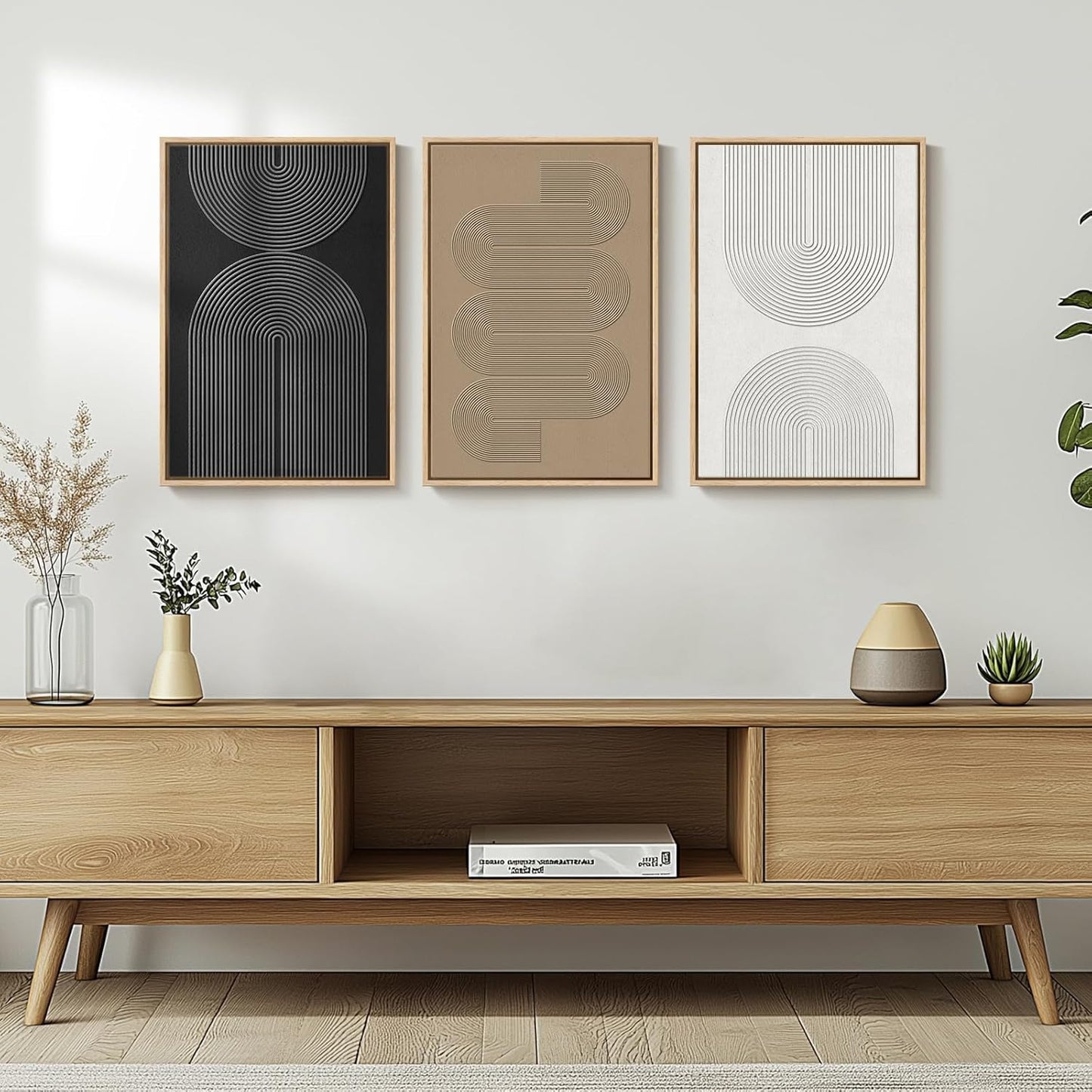 Large Framed Black and White Abstract Wall Art for Living Room, 3 Piece Big Modern Canvas Prints Paintings Artwork for Walls, Minimalist Abstract Art Pictures for Hallway, Office Wall Decor 24x36 In