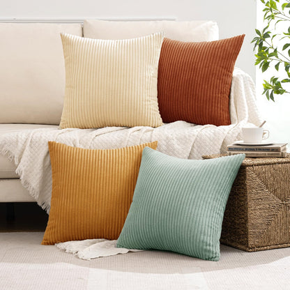 MIULEE Boho Farmhouse Sage Green Throw Pillow Covers 18x18 Inch Set of 4 Mordern Nordic Cushion Covers Soft Corduroy Spring Home Decor for Couch Bed Sofa Living Room Forest Green