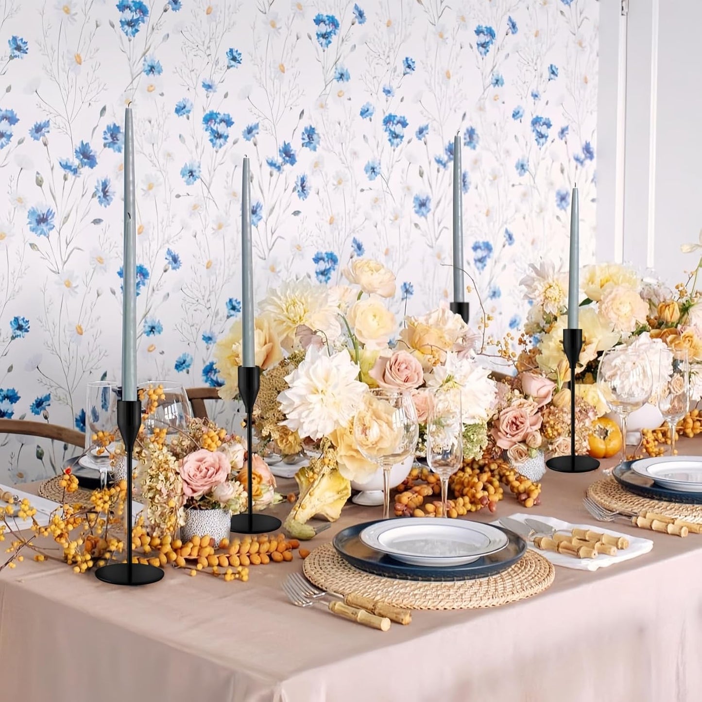 French Gold Taper Candle Holders for Wedding Table Centerpiece,Tall Taper Candlestick Holders Bulk Set of 6,Metal Candle Stick Holders for Dinning or Mantel Centerpiece,Party Home Decor