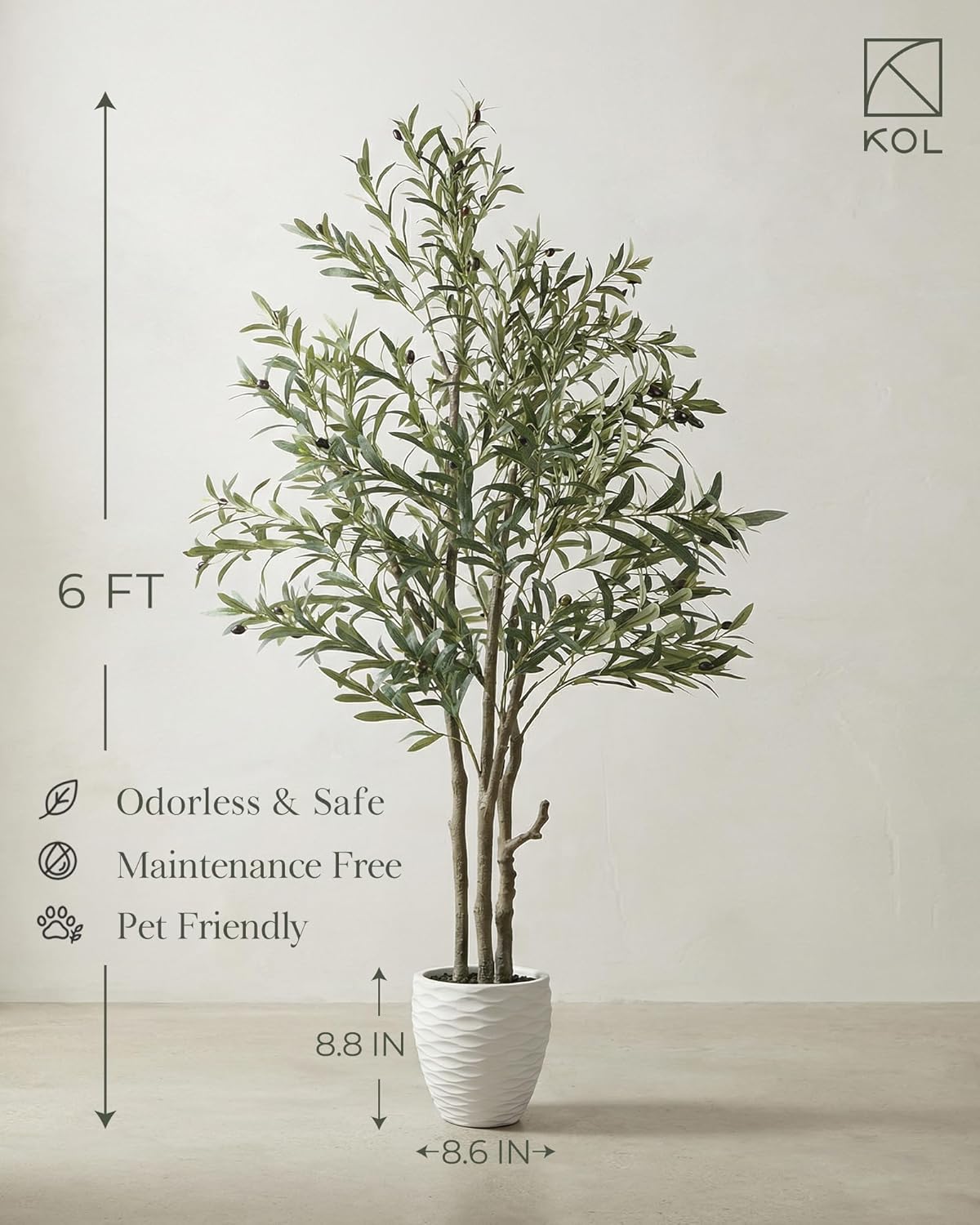 KOL 5.2ft Artificial Olive Tree Indoor, Tall Faux Olive Trees, Fake Olive Tree Floor Plant for Home Office Living Room Decor with Matte Black Pot