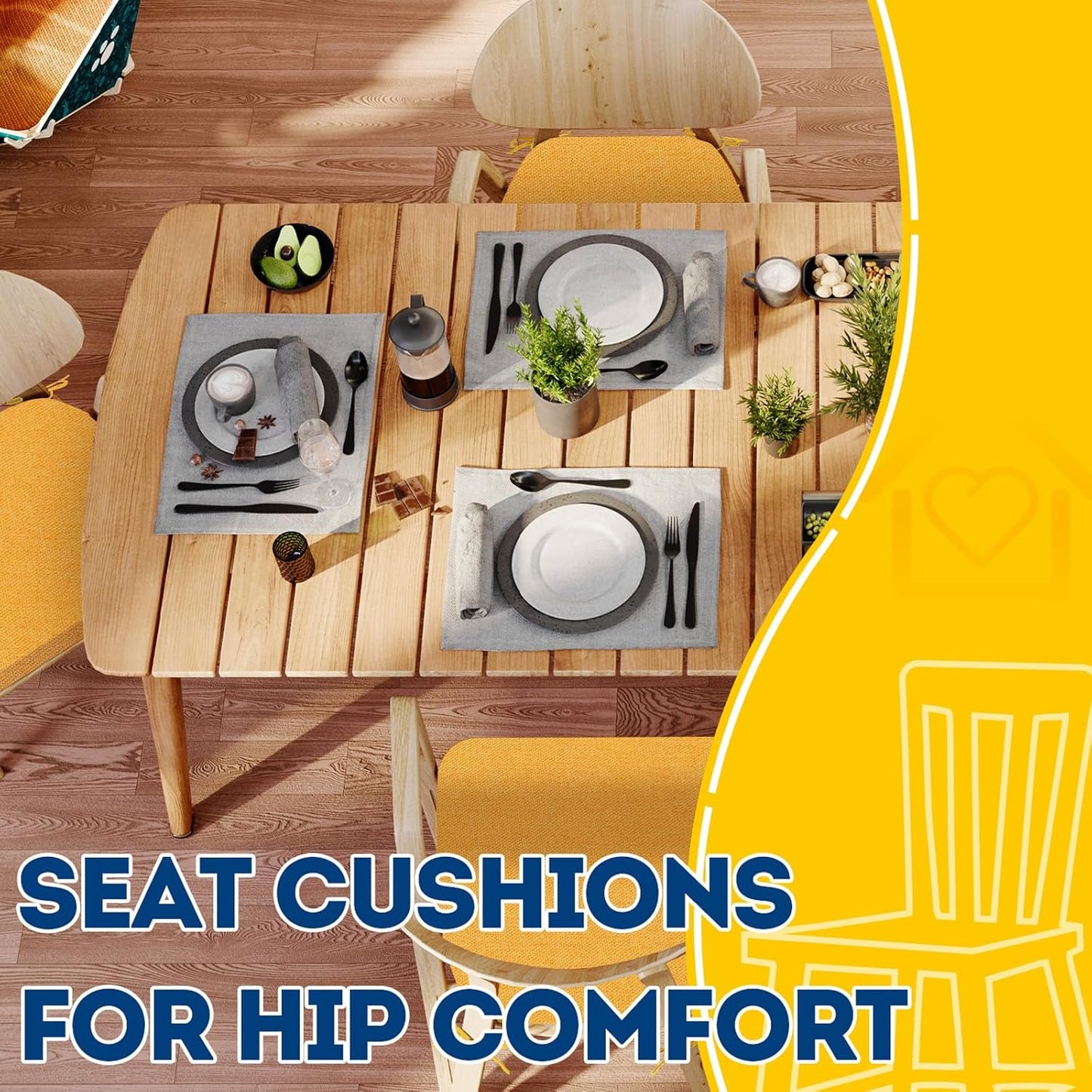 AAAAAcessories D-Shaped Chair Cushions, 2" Thick Dining Chair Pads with Ties and Removable, Machine-Washable Cover, 17" x 16", Set of 4, Oatmeal Beige - Colors B
