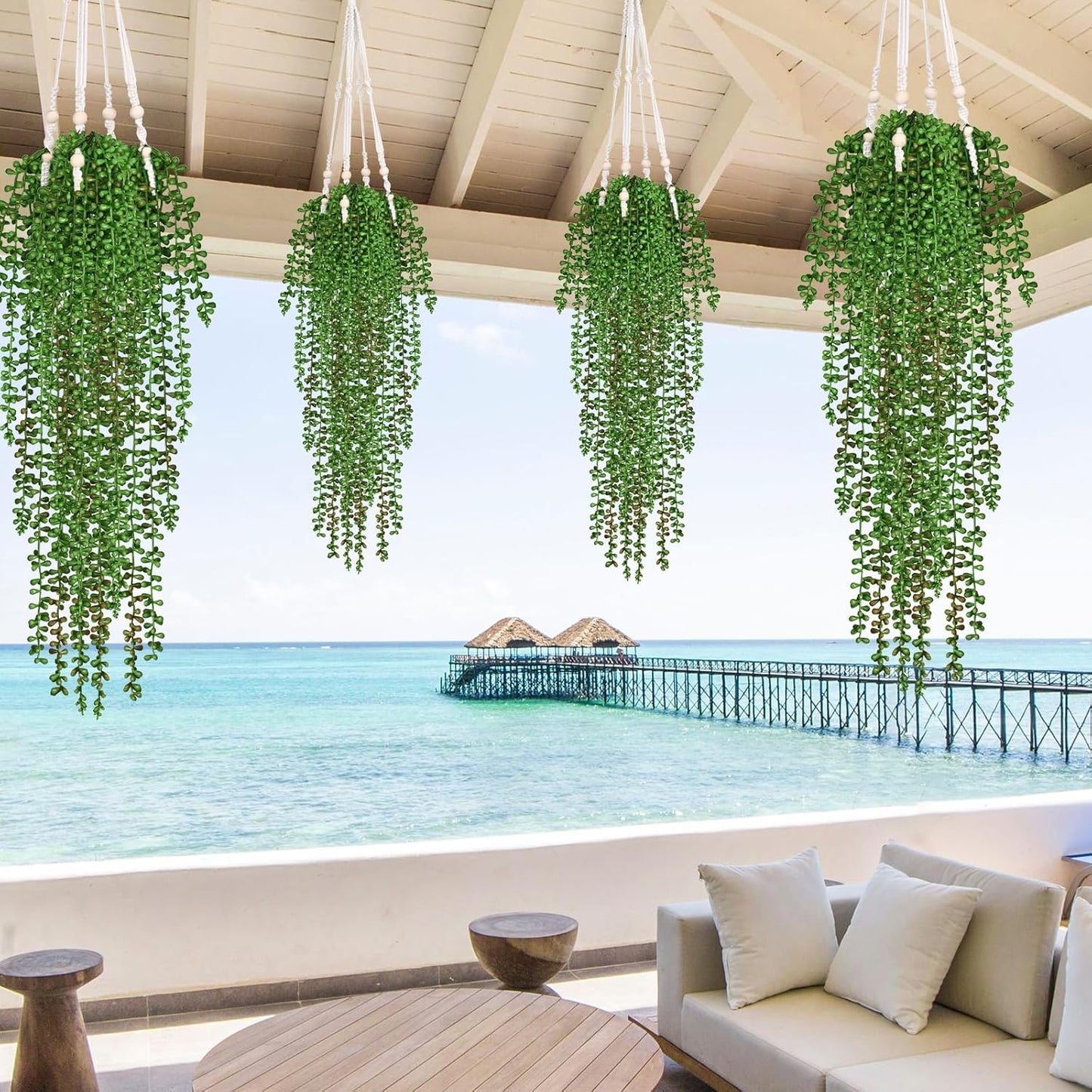 Waipfaru 4Pcs Fake Hanging Plants 2.7ft Fake Plants Eucalyptus Leaves UV Resistant Fake Vines Ivy Artificial Plants Outdoor Faux Plants Indoor Bedroom Living Room Boho Wall Porch Shelf Decor