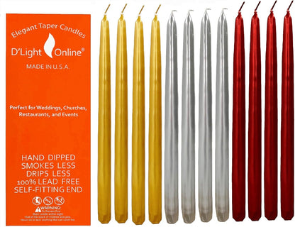 D'light Online White Taper Candles, 10 Inch Premium Quality Candles Hand-Dipped Tapered Candles, Dripless, Smokeless and Unwrapped Bulk Pack for Events - Set of 12 (10 Inch, White)