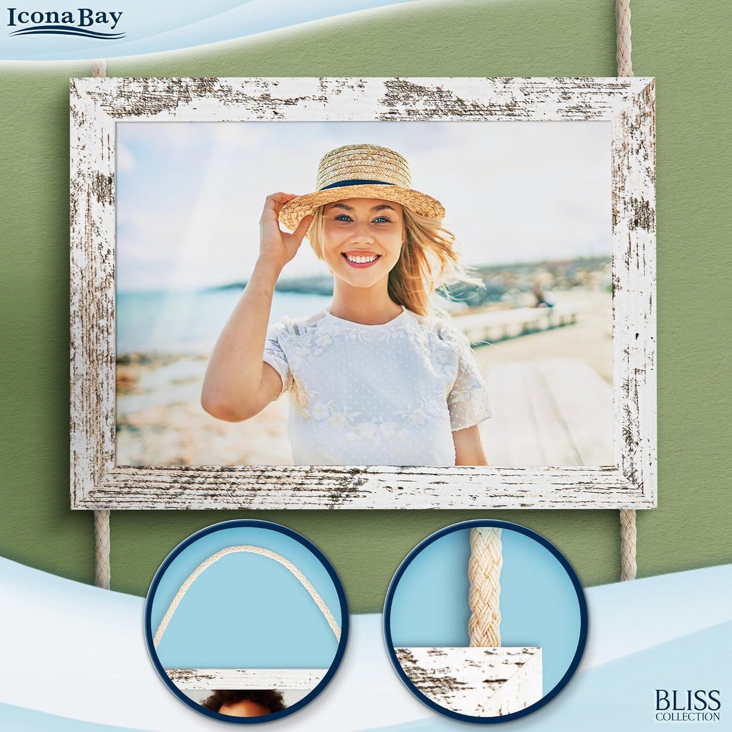 Icona Bay - 4x6 Wall Hanging Picture Frames Collage with 8 Openings - Distressed White, 2 Pack - Casual Style Engineered Wood Frames - Wall Mount Only - Bliss Collection