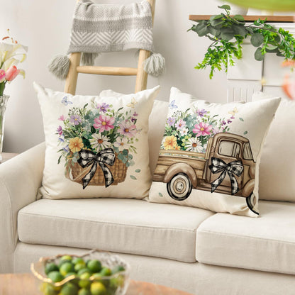 AVOIN colorlife Bless Our Home Farmhouse Eucalyptus Leaves Throw Pillow Covers, 18 x 18 Inch Truck Home Sweet Home Cushion Case Decorations Set of 4
