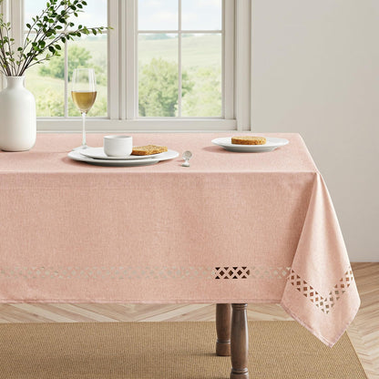 MIULEE Beige Rectangle Linen Polyester Tablecloth with Decorative Cutouts Spring Waterproof Stain Resistant & Shrink-Proof Table Cloth 52x70 inch Farmhouse Style for Dining Wedding and Outdoor