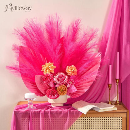 50pcs Pampas Grass 17in for Living Room Decor, Blush Pink Pampas Grass Decor, Fluffy Pink Flowers for Home Birthday Bathroom Baby Shower Wall Bow Decor(Blush & Cream & Pink)