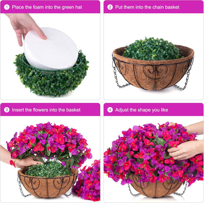 Artificial Hanging Flowers Faux Plants Basket for Outdoors Spring Summer Decor, Fake Silk Bougainvillea in Planter Outdoor Look Real UV Resistant Faux Flower for Outside Porch Patio Garden Home, White