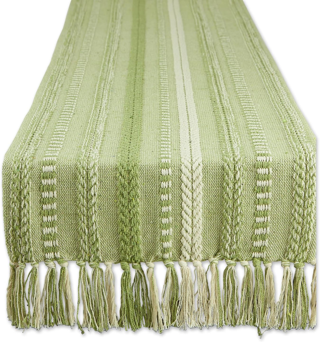 DII Farmhouse Braided Stripe Table Runner Collection, 15x72 (15x77, Fringe Included), Black