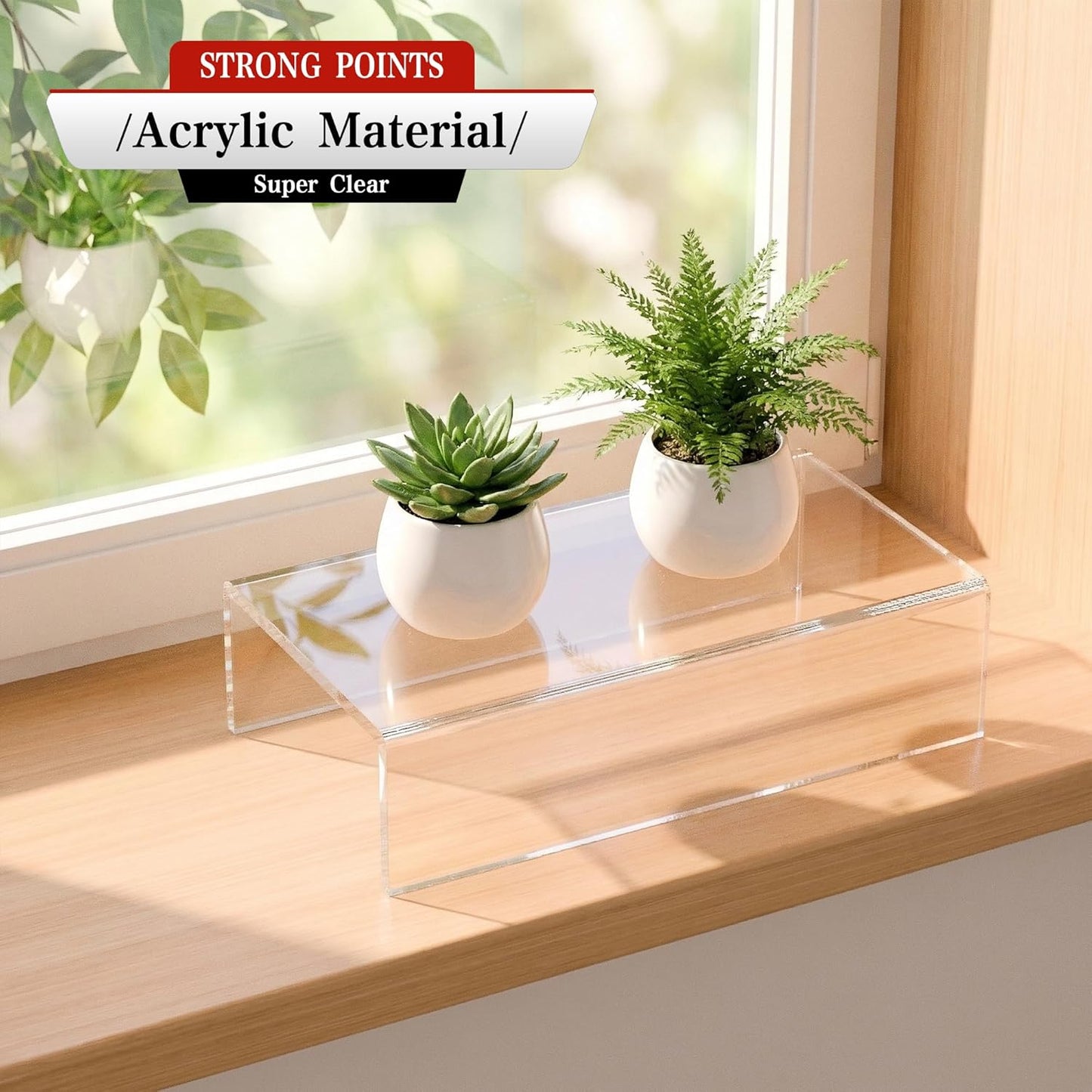 Sezanrpt Acrylic Shelf Riser 12x4.7x3 pack of 2, Desktop Rectangular Acrylic Tray Pedestal Stand for Funko Pop Figure, Bags, 12x4.7x3 Inch