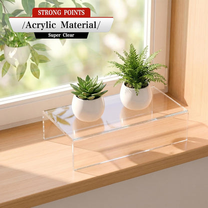 Sezanrpt Acrylic Shelf Riser 12x4.7x3 pack of 2, Desktop Rectangular Acrylic Tray Pedestal Stand for Funko Pop Figure, Bags, 12x4.7x3 Inch
