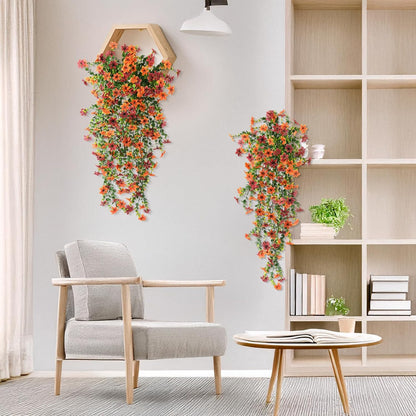 INQCMY Artificial Fake Hanging Flowers Plants for Outdoor Summer Decoration,2 PCS Faux Silk Daisy with Eucalyptus Leaves,UV Resistant Look Real for Outside Home Planter Porch Patio Balcony Yard Decor
