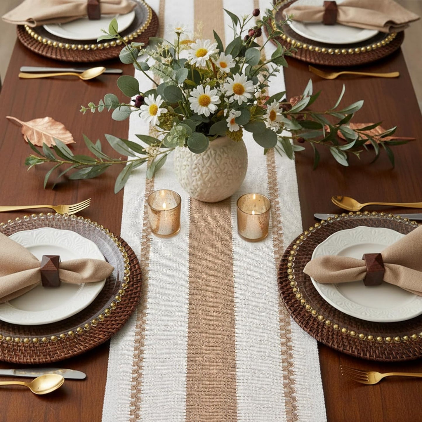 FEXIA Boho Table Runner for Thanksgiving Fall Christmas Home Decor with Tassels 72 Inches Long Pottery barn Furniture Farmhouse Rustic Macrame Burlap Table Decoration for Living Room (12x72 Inches)