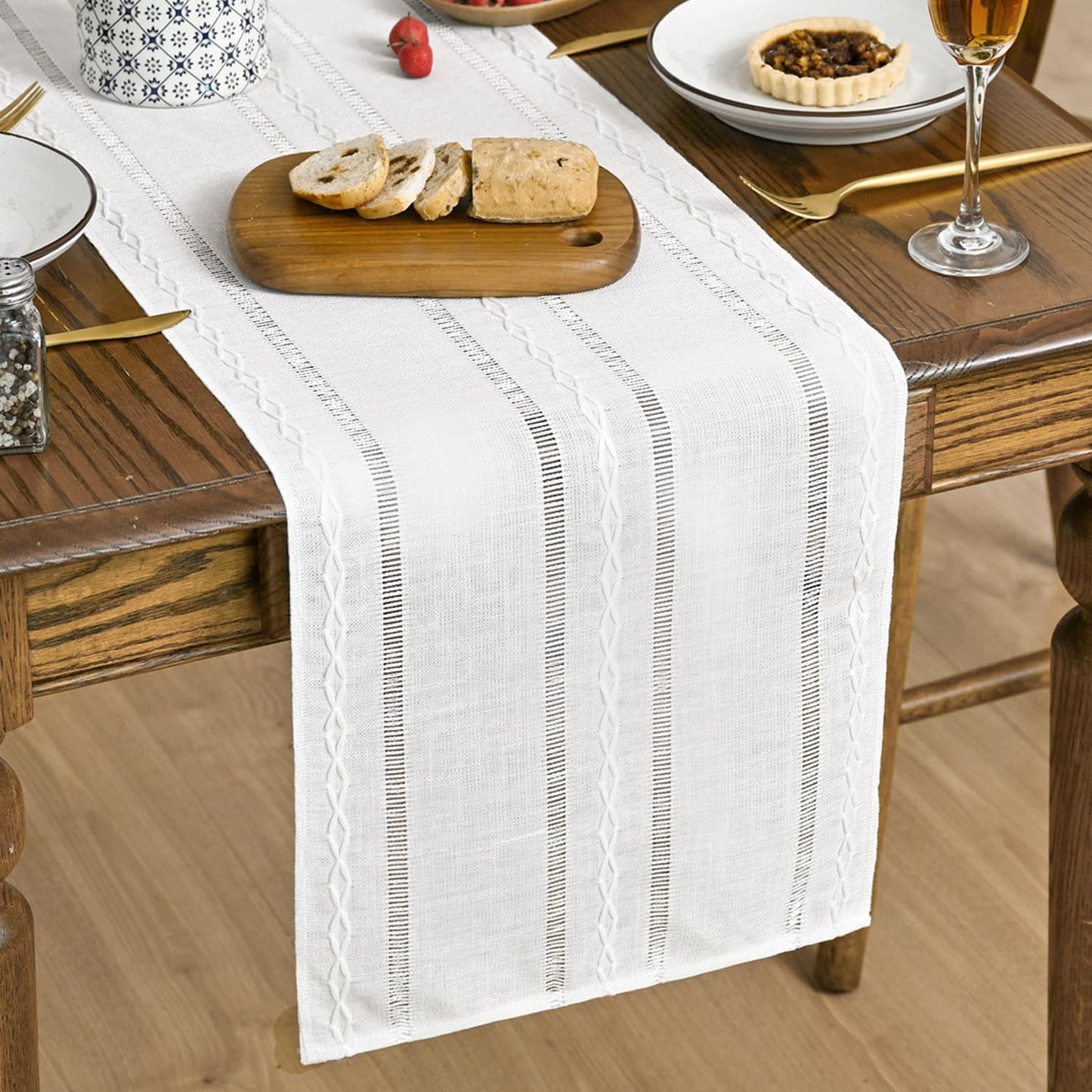 Artoid Mode Beige Rustic Cotton Linen Table Runner, Seasonal Embroidered Hollow Kitchen Dining Table Decoration for Home Party Decor 13x72 Inch