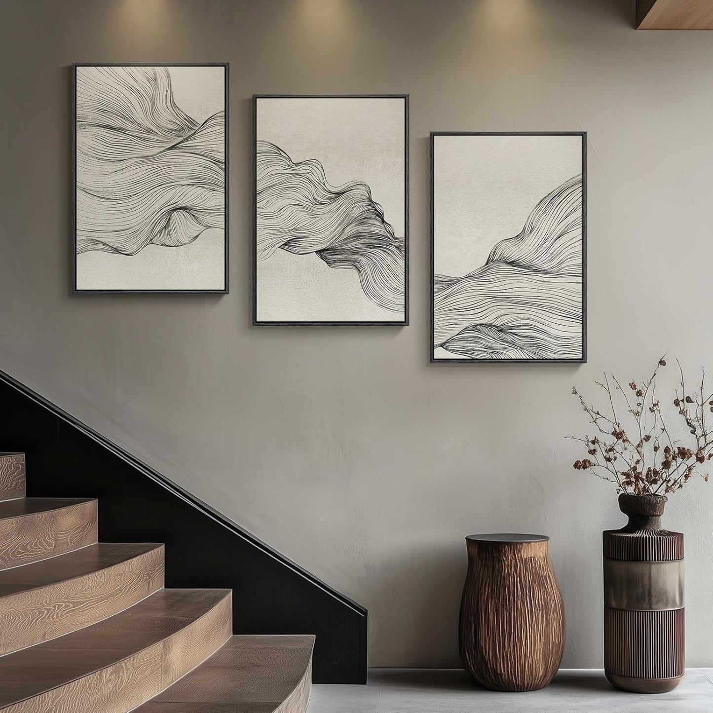 Large Framed Black and White Abstract Wall Art for Living Room, 3 Piece Big Modern Canvas Prints Paintings Artwork for Walls, Minimalist Abstract Art Pictures for Hallway, Office Wall Decor 24x36 In