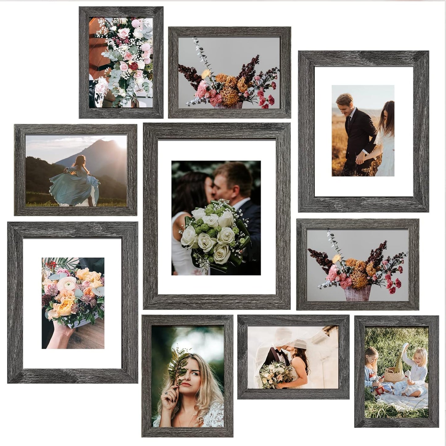 SESEAT Picture Frames Collage, Gallery Wall Frame Set with 11x14 8x10 5x7 4x6 Frames in 3 Different Finishes, Set of 10