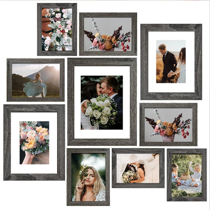 SESEAT Picture Frames Collage, Gallery Wall Frame Set with 11x14 8x10 5x7 4x6 Frames in 3 Different Finishes, Set of 10
