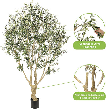 Realead Artificial Olive Tree 8ft - Large Faux Olive Tree with Realistic Leaves and Olives - Full and Grand Design Fake Olive Tree with Sturdy Base for Indoor Outdoor Office Decor