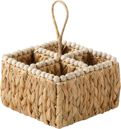 Gibson Home Riverrun Grove 17" Woven Decorative Serving Tray – Large Natural Water Hyacinth Basket w/Wood-Bead Trim & Handles for Coffee Table Décor, Ottomans, Centerpieces & Kitchen Counter Display