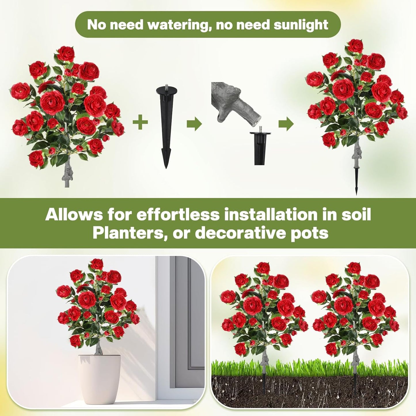 Lunmon 2 Pack 3ft Artificial Camellia Plants Tree 36" Faux Camellia Flower with Spike UV Resistant Realistic Fake Floral Blooming Bush for Indoor Outdoor Front Door Porch Backyard Garden, Purple