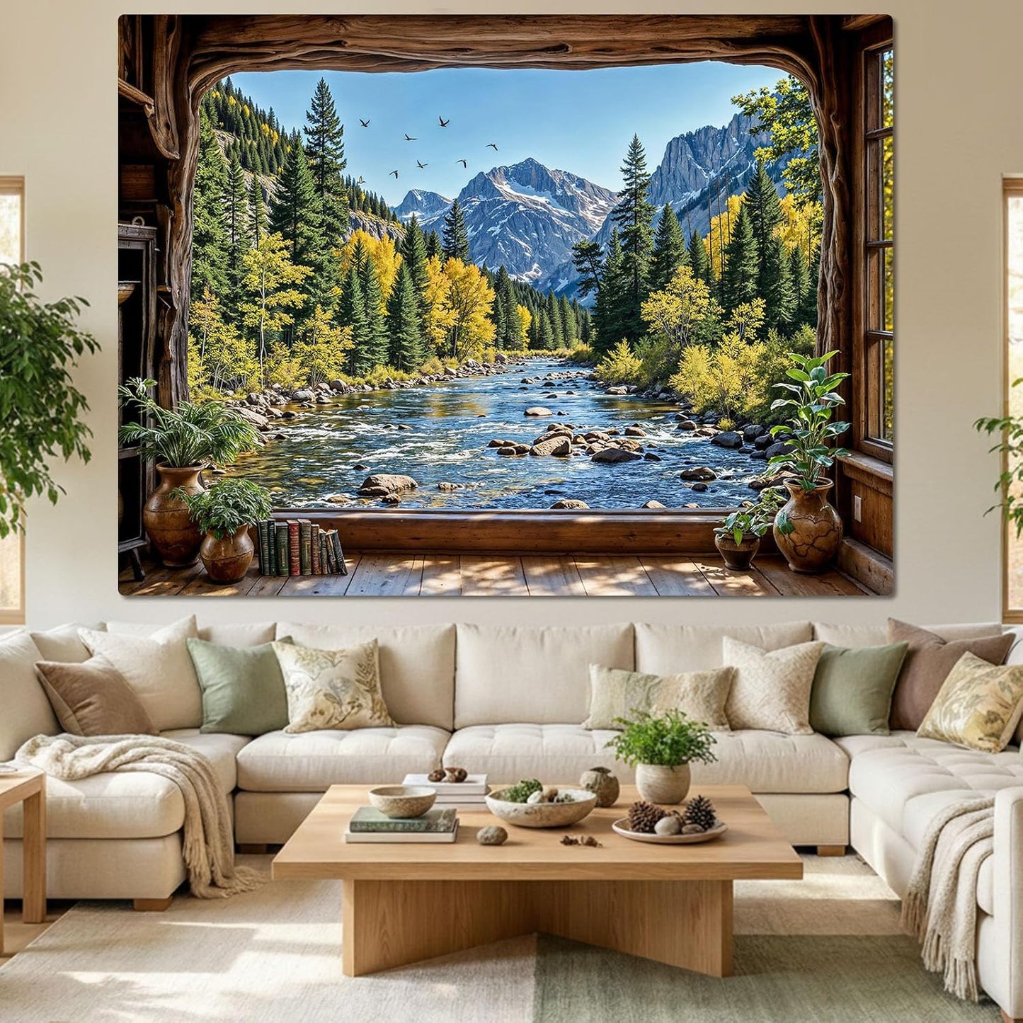 Lifeella Fantasy Castle Window Tapestry, Magic Woodland Scene Large Wall Backdrop, Fairytale Moon Mural for Bedroom Dorm Living Room Decor, 60x80 inches
