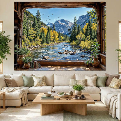 Lifeella Fantasy Castle Window Tapestry, Magic Woodland Scene Large Wall Backdrop, Fairytale Moon Mural for Bedroom Dorm Living Room Decor, 60x80 inches