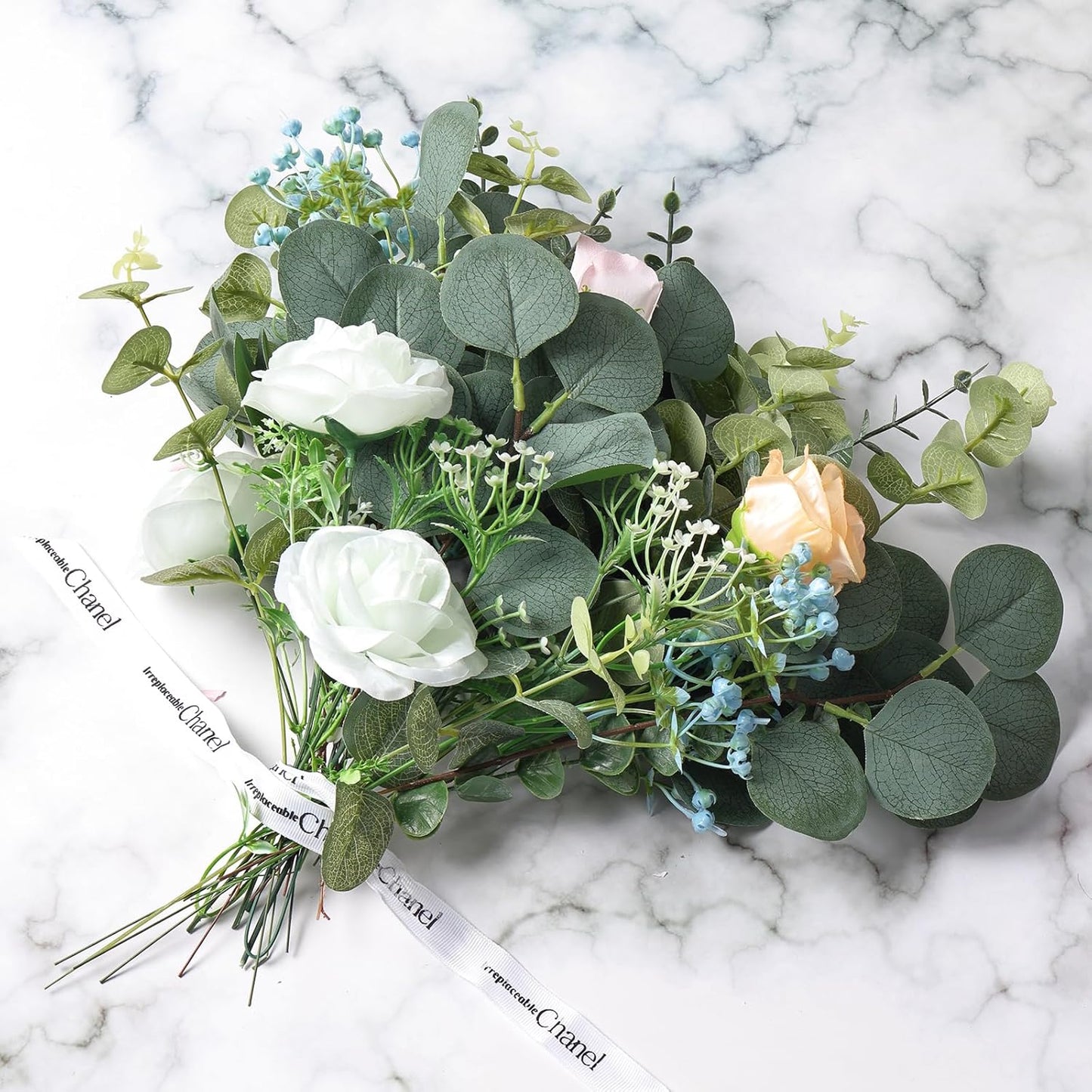 Fake Plants, 20Pcs Eucalyptus Stems Artificial Flowers, Fake Eucalyptus Leaves Stems, Plastic Grey Green Touch Leaf Branches for Home Office Flowers Bouquet Centerpiece Wedding Decoration