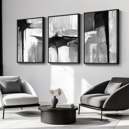 Large Framed Black and White Abstract Wall Art for Living Room, 3 Piece Big Modern Canvas Prints Paintings Artwork for Walls, Minimalist Abstract Art Pictures for Hallway, Office Wall Decor 24x36 In