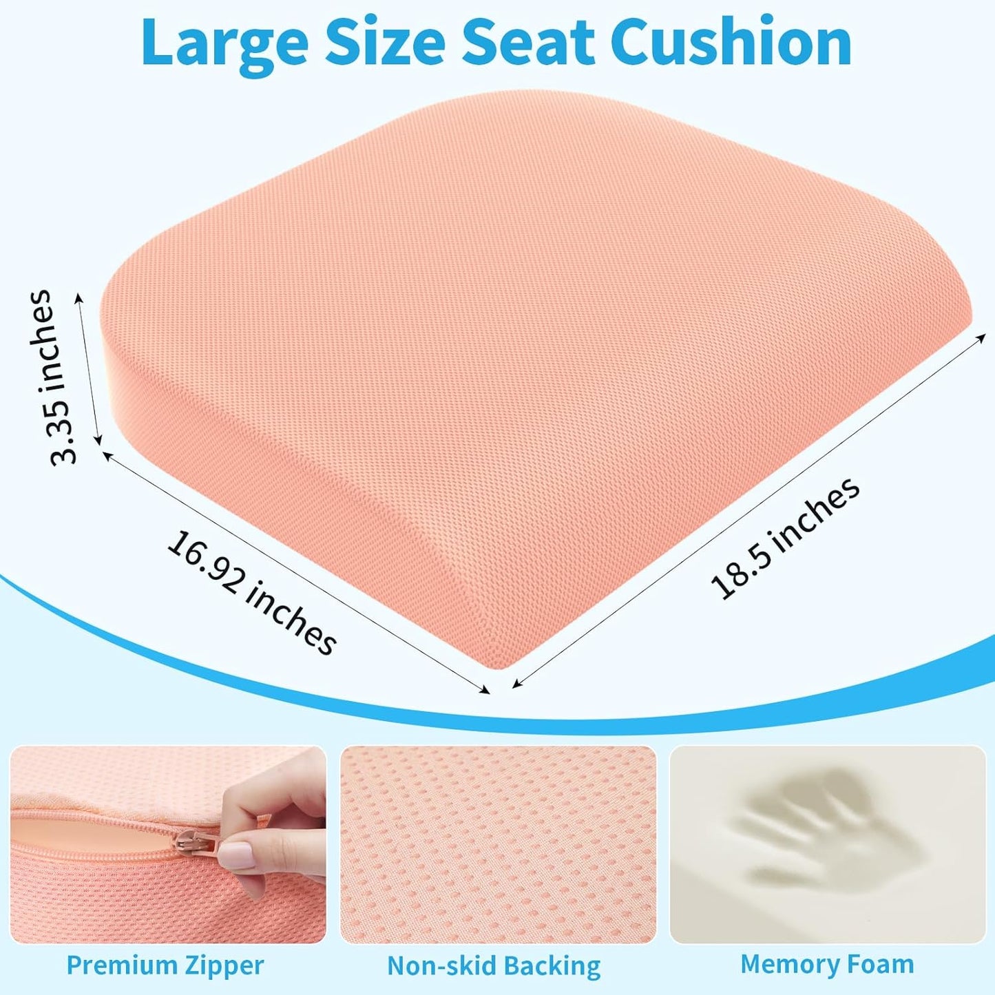 TranquilRelax Large Seat Cushion, Memory Foam Cushion for Long Sitting Hours on Office Chair, Car Seat, Non-Slip Chair Pad for Sciatica, Coccyx, Tailbone Pain Relief & Post-Surgery Recovery (Black)