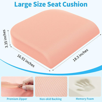 TranquilRelax Large Seat Cushion, Memory Foam Cushion for Long Sitting Hours on Office Chair, Car Seat, Non-Slip Chair Pad for Sciatica, Coccyx, Tailbone Pain Relief & Post-Surgery Recovery (Black)