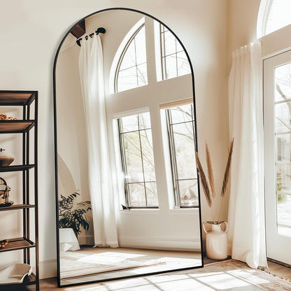 Antok 71" x28” Arched Full Length Floor Mirror, Black Aluminum Frame, Free Standing/Wall Mount/Leaning for Bedroom, Living Room, Dressing Room