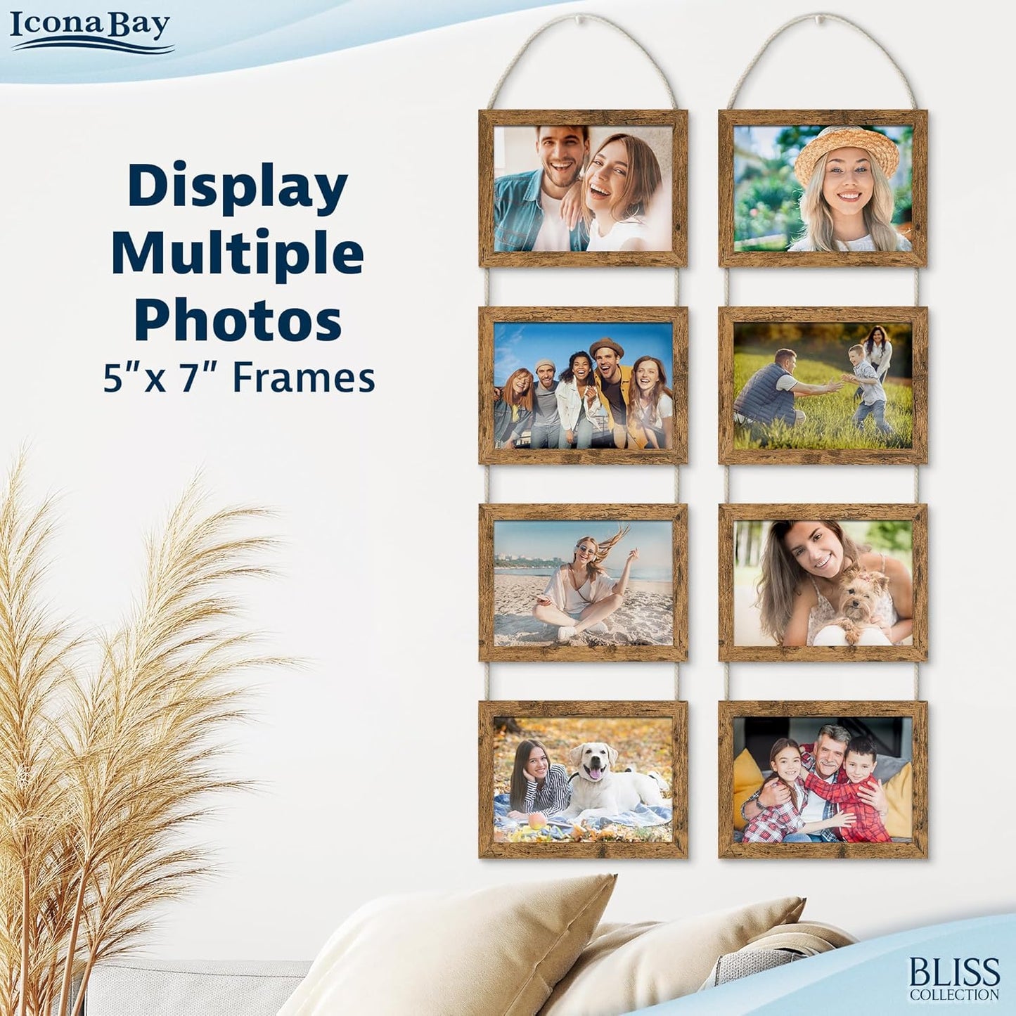Icona Bay - 4x6 Wall Hanging Picture Frames Collage with 8 Openings - Distressed White, 2 Pack - Casual Style Engineered Wood Frames - Wall Mount Only - Bliss Collection
