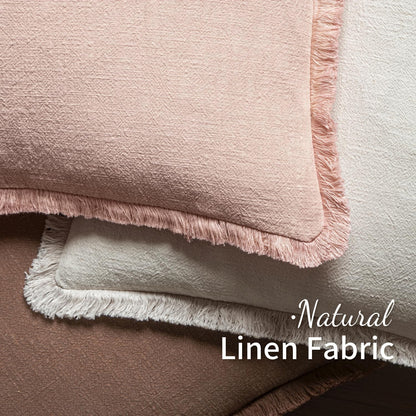 MIULEE Decorative Throw Pillow Covers Neutral Linen Fringe Throw Pillows Set of 2 Natural Beige Boho Farmhouse Cushion Covers with Tassels for Couch Sofa Bed Spring Home Decor 20x20 Inch