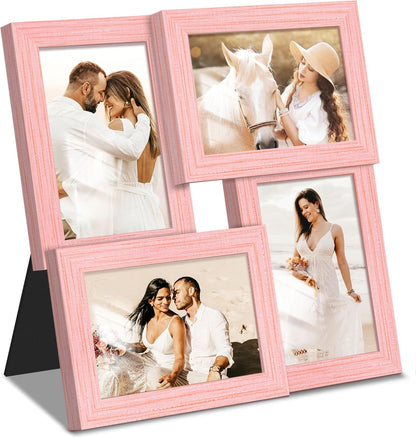 DUENPY 4x6 Collage Picture Frame Tempered Glass Front, Displays Four 4x6 Photo, Family Photo Collage Frame, Wall Decor Wall Hanging or Tabletop, Brown