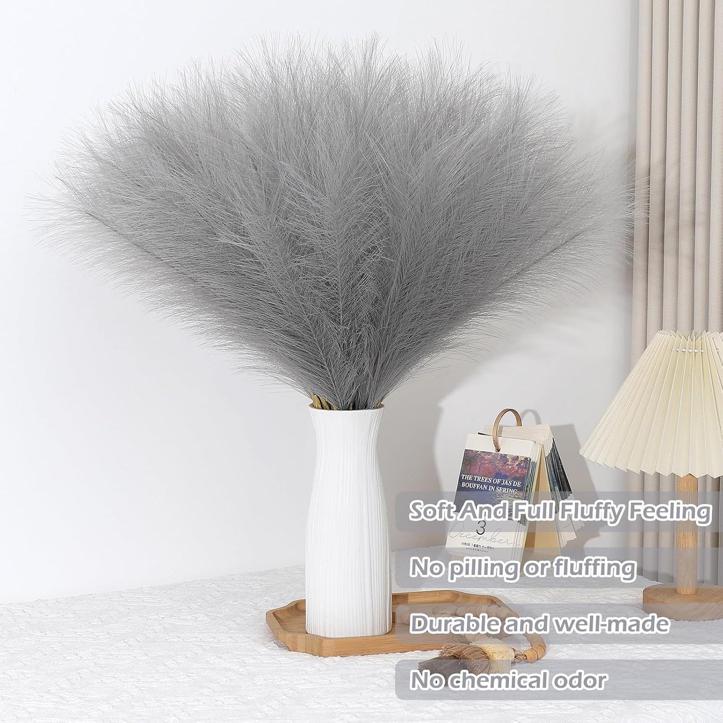 Pampas Grass Decor 30 Pcs 21.7 Inch Faux Brown Pampas Grass Bulk Artificial Dried Flowers Small Vase Filler Pompas Grass.