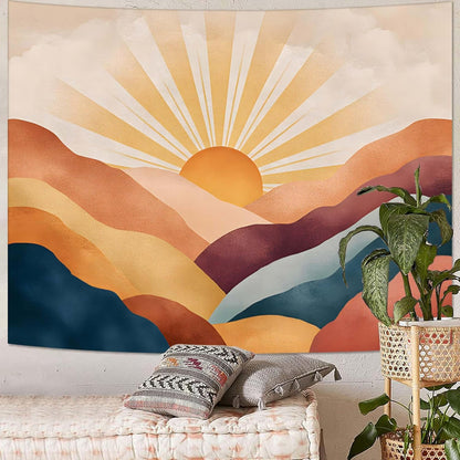 Lunerfex Bohemian Mandala Sunrise Wall Tapestry, Abstract Mountain Scenery Tapestries for Home Decor, Boho Tapestry 48x36 Inch