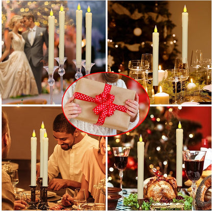 KSWING Upgraded Real Wax Short LED Flameless Taper Candles with Remote, 6 PCS White Candlesticks Battery Operated 3D Flickering - 6" Realistic Fake Candle Sticks for Home/Wedding/Fireplace Xmas Decor